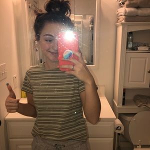 Green, White, and Yellow Striped T-Shirt